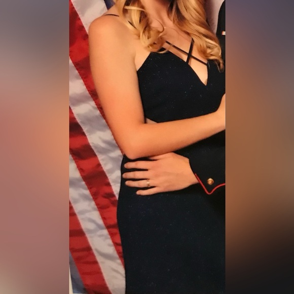 Navy Sparkly Dress with Side Cutouts and Front Slit with Cross V Neckline Size 9 - Picture 8 of 8